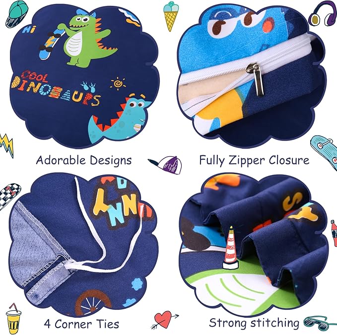 JSD Sports Dinosaur Kids Duvet Cover Set Twin Size, 2 Piece Cute Printed Microfiber Comforter Cover with Pillow Sham Zipper Closure, Comforter Not Included