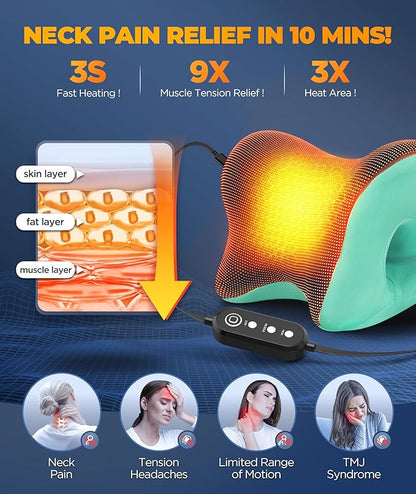 Graphene Magnetic Neck Stretcher for Deeper Pain Relief, Instant Heating Pad Cervical Traction Device Pillow, Neck Cloud for TMJ Tension Muscle Migraine, Christmas Gifts for Women, Mom, Men(Green)