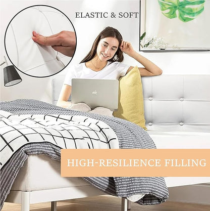 BCU White Headboard Pillow Queen Size Upholstered Large Bolster Wedge Pillow Headboard Back Rest Support Pillow with Side Pocket for Queen Size Bed