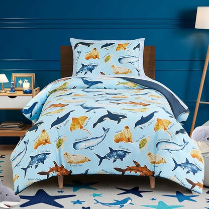 Kids Comforter Set Twin Size for Boys, Glow in The Dark Sea World Bedding Set 1 Comforter, 1 Decor Pillow, 1 Pillow Shams