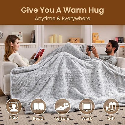 Bearhug Electric Blanket Full Size 77" x 84", 10 Heat Settings Heated Blanket, 1-12 Hour Auto Shut-Off, Faux Fur & Sherpa Dual-Sided Heating Blanket, Machine Washable, Gift-Ready Elegant Packaging