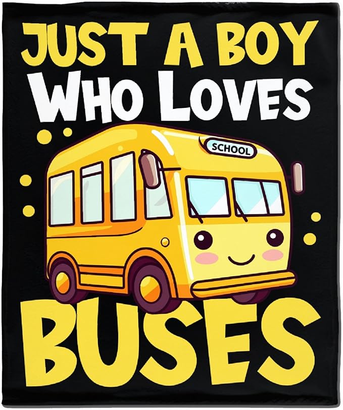 Khumbhira Funny Yellow School Bus Blanket Just A Boy Who Loves Buses Blanket for Boys Kids Warm Plush Lightweight School Buses Throw Blanket for Couch Sofa Bed All Season Use 30"x40"-XS