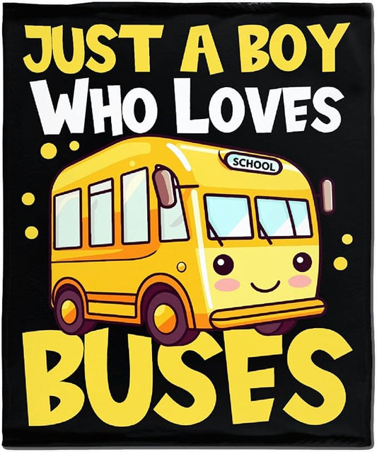 Khumbhira Funny Yellow School Bus Blanket Just A Boy Who Loves Buses Blanket for Boys Kids Warm Plush Lightweight School Buses Throw Blanket for Couch Sofa Bed All Season Use 30"x40"-XS