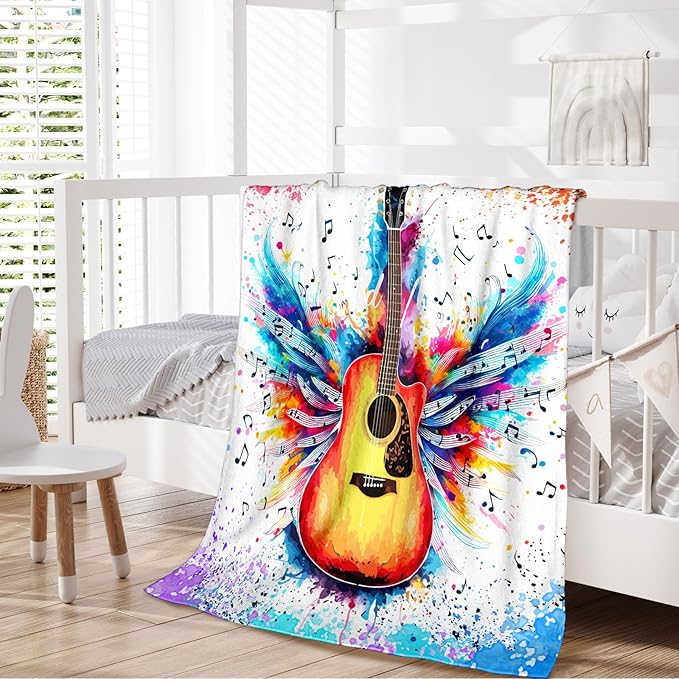 Guitar Throw Blanket Gifts for Guitar Players, Cool Music Blanket for Kids Teens Adults Guitar Lovers, 60x80 Inches Soft Flannel Blankets Guitar Decor for Sofa Couch Bed Home