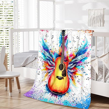 Guitar Throw Blanket Gifts for Guitar Players, Cool Music Blanket for Kids Teens Adults Guitar Lovers, 60x80 Inches Soft Flannel Blankets Guitar Decor for Sofa Couch Bed Home