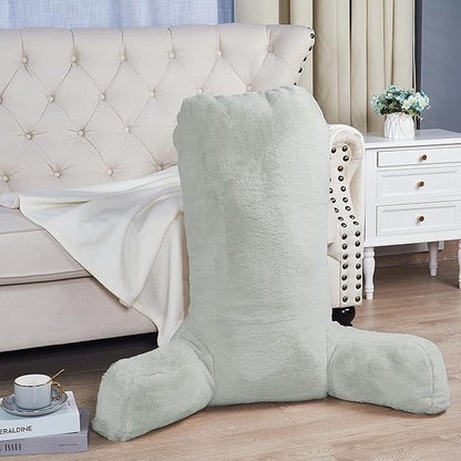 Home Soft Things Fox Faux Fur Bedrest Reading Pillow with DIY Filling, Need Assembly, Backrest Armrest Pillow Chair Back Support for Sitting up in Bed, Moonstruck, 28" x 30" x 17"