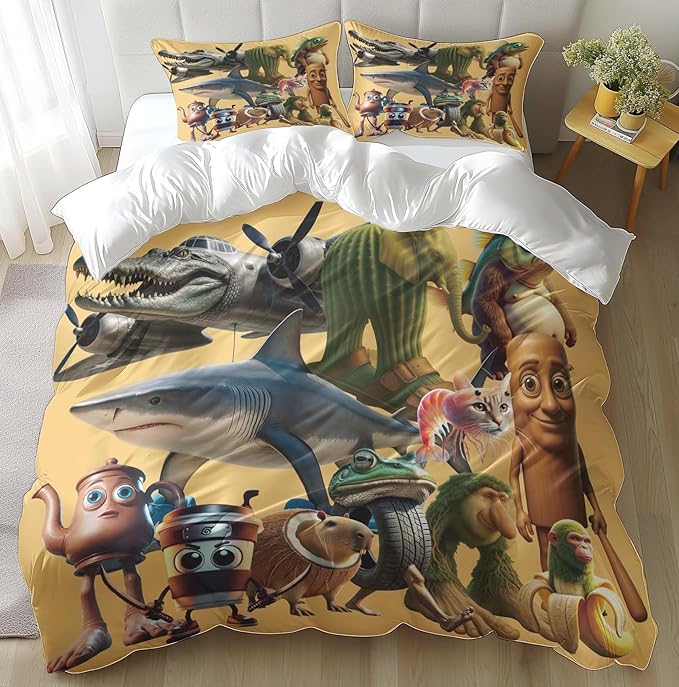 Funny Fusion Animals Bedding Set,Fusion Animals Duvet Cover Twin Full Queen King Set for Kids Boys Bed Decor Gifts (Color 15,Queen (90" x 90"))