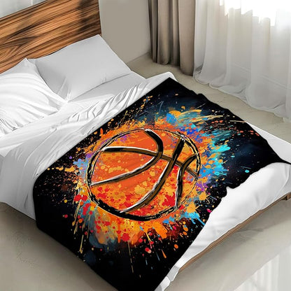 Blanket for Boys - Basketball Throw Blanket Gift for Basketball Lover - 50x40 Inches Sports Blankets for Kids Teens - Black Soft Fuzzy Basketball Stuff for Couch Sofa Bed
