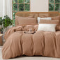 Duvet Cover King Set, Luxury Brushed Microfiber Double-Layer Crinkle Gauze Bown Duvet Cover, 3 Pieces Bedding for All-Season, Soft Breathable with Zipper Closure (No Comforter)