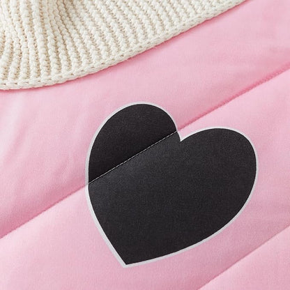 Caressma Blush Pink Love Comforter Set Queen Size, Cute Heart Pattern Bedding Comforter for Girls Women, 3 Pieces Soft Microfiber Fluffy Lovely Comforter Set for All Seasons Room Decor