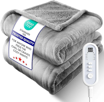 Heated Blanket Electric Throw, Ultra‑Cozy Premium Flannel & Sherpa, Fast Even Heat Distribution & Stable Temp, 1–8H Auto‑Off, 8 Temps (86–125.6°F), Overheat Protection, Ideal Gifts for Grandma