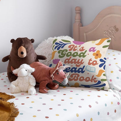Floral It's A Good Day to Read A Book Decorative Throw Pillow Covers, Read Reading Pillows Covers for Kids, Trendy Pillow Cases Decor for Library Reading Nook Corner Couch Bedroom 18x18in