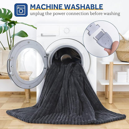Sealy Electric Blanket Full Size, Soft Ribbed Flannel to Sherpa Reversible Heated Blanket with 10 Heat Settings & 1-12 Hours Auto-Off Overheat Protection, Machine Washable, 72"x84" Charcoal
