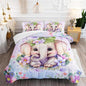 Elephant Flowers Comforter 3pcs Queen Wild Animals Pink Purple Kawaii Butterfly Bedding Kids Comforter Set for Boys Girls Cute Pattern Quilt Bed Set with 1 Comforter and 2 Pillowcases