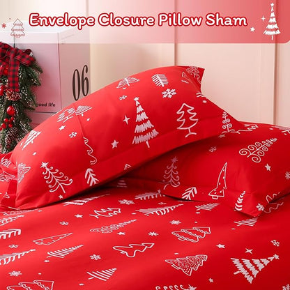 JSD Red Christmas Tree Kids Duvet Cover Set Queen Size, 3 Piece Xmas Comforter Cover with Pillow Sham Zipper Closure, Comforter Not Included