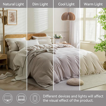 JELLYMONI Cotton Duvet Cover Cal King Size - Light Khaki Comforter Cover with Button 100% Washed Cotton 3PCS Breathable Soft Solid Bedding Set Duvet Cover 104×98in & 2 Pillowcases (NO Comforter)