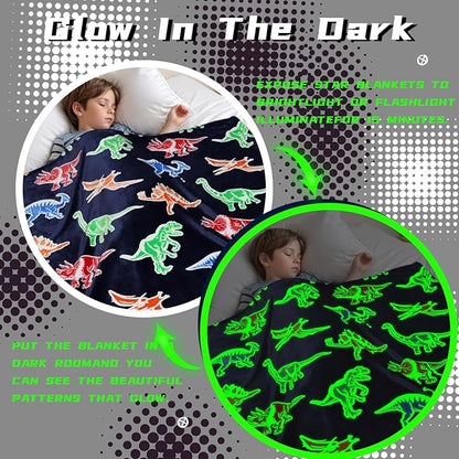 BORORO Glow in The Dark Dinosaur Blanket for Boys - Dinosaur Gifts Toys for Kids 3-12 Year Old, Soft Cozy Cute Kids Dino Blanket Throw Fuzzy Plush Bedding for Bedroom Decor Birthday Present 50"x60"