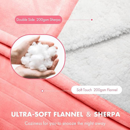 Heated Blanket 50" x 60" - Soft Flannel Sherpa Electric Throw Blanket with 5 Heating Levels & 4 Hours Auto Off for Office, Heating Blanket as a Gift for Grandma, Machine Washable (Pink)