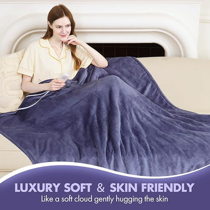 Electric Blanket Full 72"x84" - Fluffy Ultra Soft Flannel Heated Blanket Full Size with 6 Heating Levels & 10 Hours Adjustable Timer, Fast Heating & Heated Lap Blanket for Office(Purple)