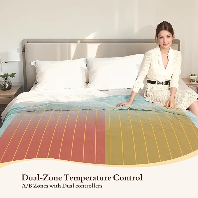 Electric Heated Blanket 90"x100" King Size - 4 Heat Settings & Dual Controllers, 10H Auto Shut Off, Ultra-Soft Coral Fleece Heated Blanket with Overheat Protection, Mint Green