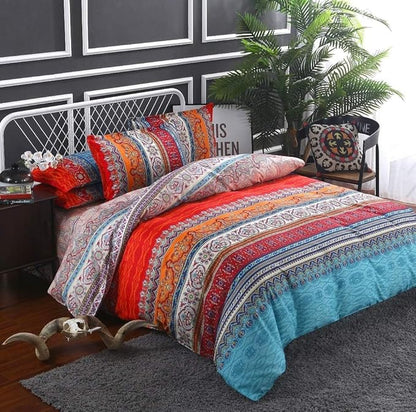 Duvet Cover Queen Bohemian Soft Cotton 3 Pieces Boho Bedding Sets Boho Exotic Colorful Chic Style Teal Orange Mandala Bohemian Retro Print Duvet Cover Queen, with Zipper Closure (NO Comforter)
