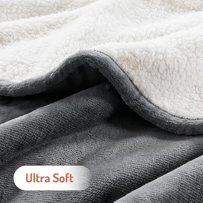 Degrees of Comfort Electric Throw Blanket Full Size - Soft Sherpa Heating Blankets with 6 Heat Settings, 10-Hour Auto Shut-Off, Overheat Protection, Etl Certified (Grey, 72x84 '' for Winter)