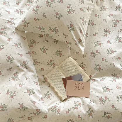 AOJIM Pure Cotton Duvet Cover Set with Exquisite Red Floral Pattern, Super Soft Comforter Cover Set 3pcs, 1 Comfy Durable Quilt Cover Full Size and 2 Matching Pillowcases for Room Decor, No Comforter