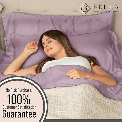 Bella Coterie 6 Piece Luxury Bamboo Viscose King Size Sheet Set | 100% Organically Grown | Cooling for Hot Sleepers | 18" Deep Pocket | Soft & Hypoallergenic | 4 Pillowcases [Lilac]
