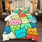 Cat Bedding Set Full Size - 3 Piece Cartoon Cat Comforter Set for Girls Boys Kids Bedroom Colorful Animals Print Home Bedding Decor for All Season Soft Warm 1 Cat Quilt Cover with 2 Pillowcases