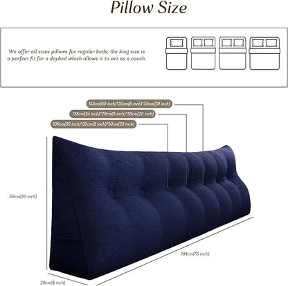 Headboard Wedge Pillow - Triangular Headboard Pillow Bed Rest Wedge Pillow for Sitting in Bed - Backrest Positioning Support Reading Pillow Daybed Pillows with Removable Cover