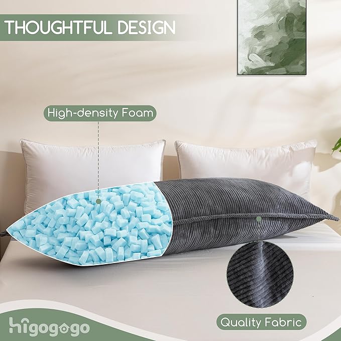 HIGOGOGO Body Pillow for Adults, Thickened Memory Foam Long Bed Pillow, Breathable Full Body Pillow with Removable Pillow Cover (20x54 Inch)