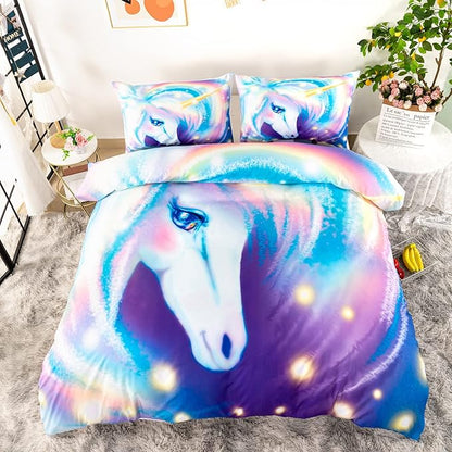 CVHOUSE Rainbow Unicorn Duvet Cover King Size, Glitter Unicorn Bedding Set for Girls, Kids & Teens - 1 Duvet Cover, 2 Pillowcases, 3 Piece