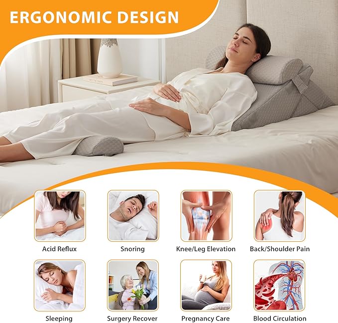 4PCS Wedge Pillow Set for After Surgery, Adjustable 9&12 Inch Bed Wedge Pillow for Sleeping, Incline Pillow Wedge for Headboard, Post Surgery, Acid Reflux, Neck&Back Support, Grey