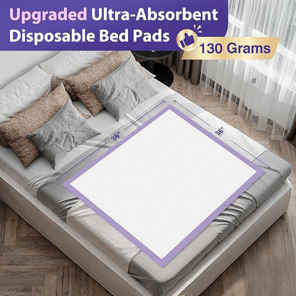 130 Grams Heavy Duty Bed Pads 36''X36'', 50 Count Disposable Purple Underpads, Extra Large XXXL Chucks Pads, 3X Thicker Incontinence Pads for Adults, Kids or Pets from MILDPLUS