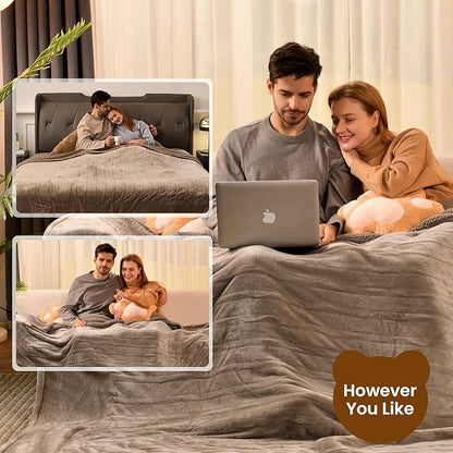 Bearhug Electric Blanket Full Size 77" x 84", Velvet & Sherpa Heated Blanket, 10 Heating Levels & 1-12H Auto Off, Over-Heat Protect, ETL, Machine Washable