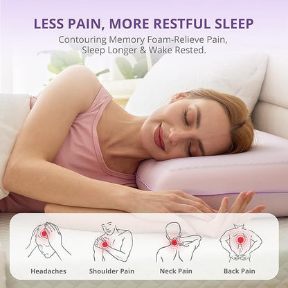Cooling Pillow for Sleeping, Gel Memory Foam Pillow with Reversible Cover, Neck Support for Side, Back and Stomach Sleepers, Removable & Machine Washable Cover, Bed Pillows for Hot Sleepers, Purple