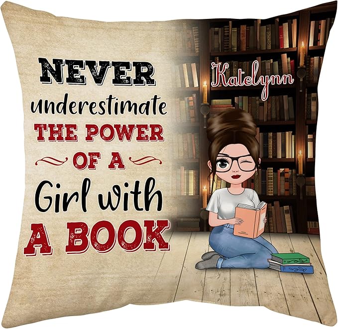 Hyturtle Personalized Book Pillow (Insert Included) Gifts for Girl Women - Book Lover Gifts for Women - Birthday Gifts for Book Lovers Librarian - Custom Name Sofa Couch Cushion Home Decor Pillow