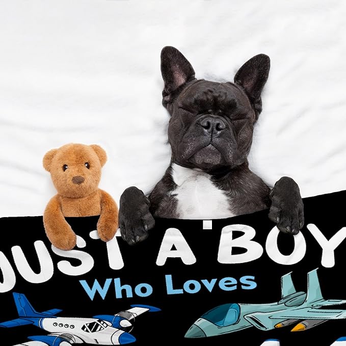 Custom Airplane Blanket for Boys Kids Child Toddler Just A Boy Who Loves Planes Blanket Warm Plush Fleece Planes Throw for Bed Sofa Office Decor Custom Airplane Gifts Ideas 30"x40"-XS