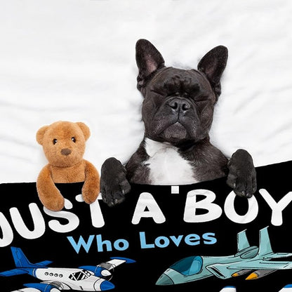 Custom Airplane Blanket for Boys Kids Child Toddler Just A Boy Who Loves Planes Blanket Warm Plush Fleece Planes Throw for Bed Sofa Office Decor Custom Airplane Gifts Ideas 30"x40"-XS