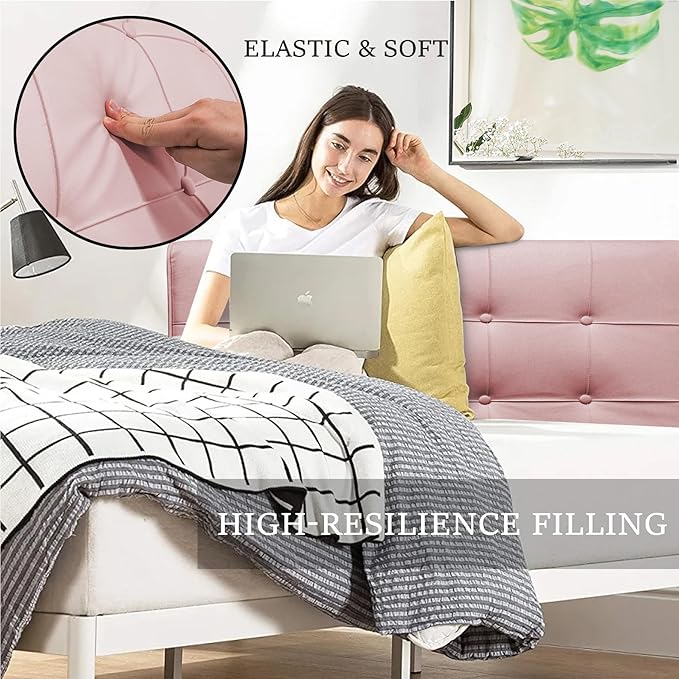 BCU Headboard Pillow Full Size Upholstered Soft Tufted Headboard Backrest Pillow with Removable Cover for Adjustable Bed Back Support, Pink