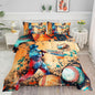 Kids Comforter Set Trend Baseball Printed Pattern Bedding Set with 1 Comforter and 2 Pillowcases for Girls Boys Bedroom All Season(Trend Baseball Queen)