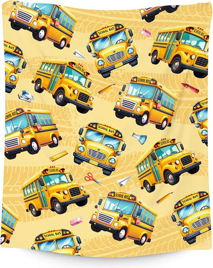 Kids Blanket Gifts for Boys School Bus Blankets - Warm Plush Flannel Throws for Bedroom (60"x80")