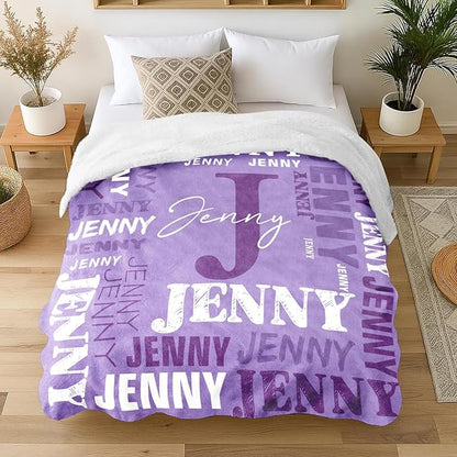 Personalized Blankets for Teen Boys Girls - Printed in USA Custom Blanket with Kid Names Reversible Plush Ultra-Soft Sherpa Fleece Monogrammed Baby Throw Blankets Customized Birthday Gifts for Adults