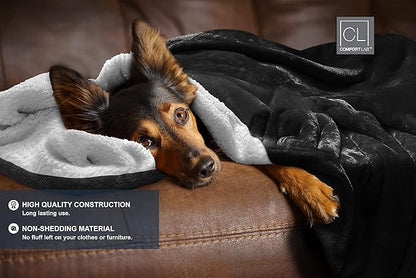 Comfort Lab Reversible Flannel Sherpa Throw Blanket - Elegant Fluffy Throw Blankets for Couch and Home Decor - Anti Pilling Non Shedding Cozy & Warm Fleece Throws - Kids/Pet (40" x 50") - Black