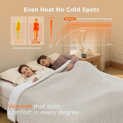 Bedsure GentleSoft Electric Blanket King Size - Soft Ribbed Flannel Heated Blanket with Dual Control, Heating with 10 Heat Settings & 10 Time Settings, 8 hrs Timer Auto Shut Off (90x100 inches, Cream)