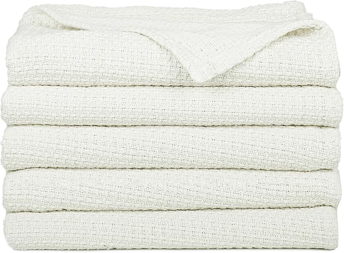 HILLFAIR 100% Cotton Blanket- 120" x 120" XXL Oversized King Bed Blankets - Family Size 10 ft x 10 ft Big - All Season Soft Cozy Breathable Blankets for Bed - Extra Large King Cotton Blanket- Ivory
