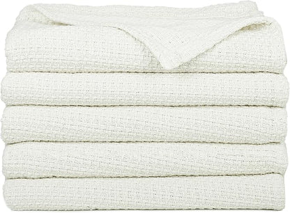 HILLFAIR 100% Cotton Blanket- 120" x 120" XXL Oversized King Bed Blankets - Family Size 10 ft x 10 ft Big - All Season Soft Cozy Breathable Blankets for Bed - Extra Large King Cotton Blanket- Ivory