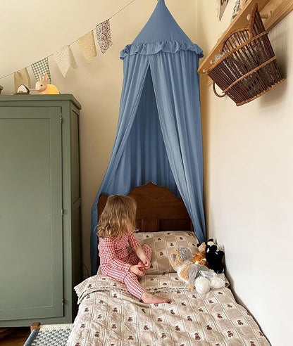 JIKAL Kids Bed Canopy with Ruffles Cotton Hanging Tent Frills Curtain Net for Baby Nursery Room Children Reading Nook Decor