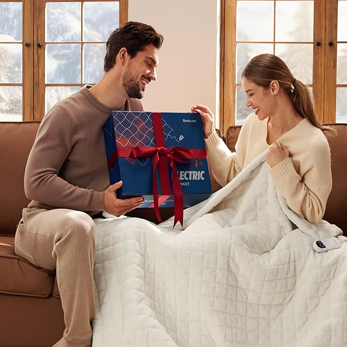 Bedsure Electric Blanket Queen Size - Dual Control Heated Blanket Queen with 10 Heat Settings, Thick Heating Blanket with 10 Time Settings, Fast Heating Quilted Blanket (84x90 inches, Bering Sea)