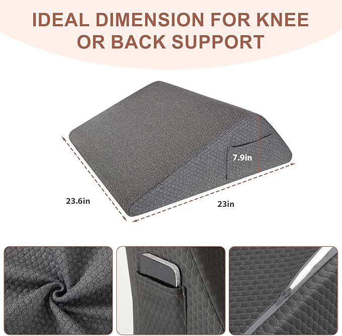 Knee Wedge Pillow, Memory Foam Leg Pillow Bed Wedge for Sleeping, Post Surgery Triangle Pillow Wedge for Knee Support, Leg Elevation, Knees Hip Back Pain Relief (23.6" x 23" x 7.9", Large Size, Black)